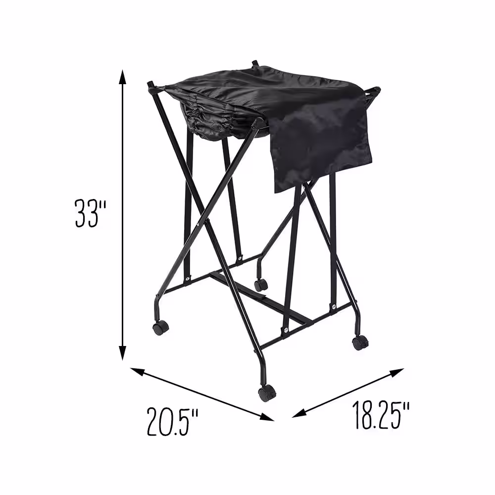 Honey-Can-Do Black Steel and Polycotton Single Bounce Back No Bend Laundry Hamper with Wheels