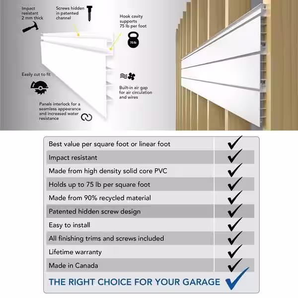 Proslat 96 in. H x 48 in. W (128 sq. ft.) PVC Slat Wall Panel Set Light Gray (4 panel pack)