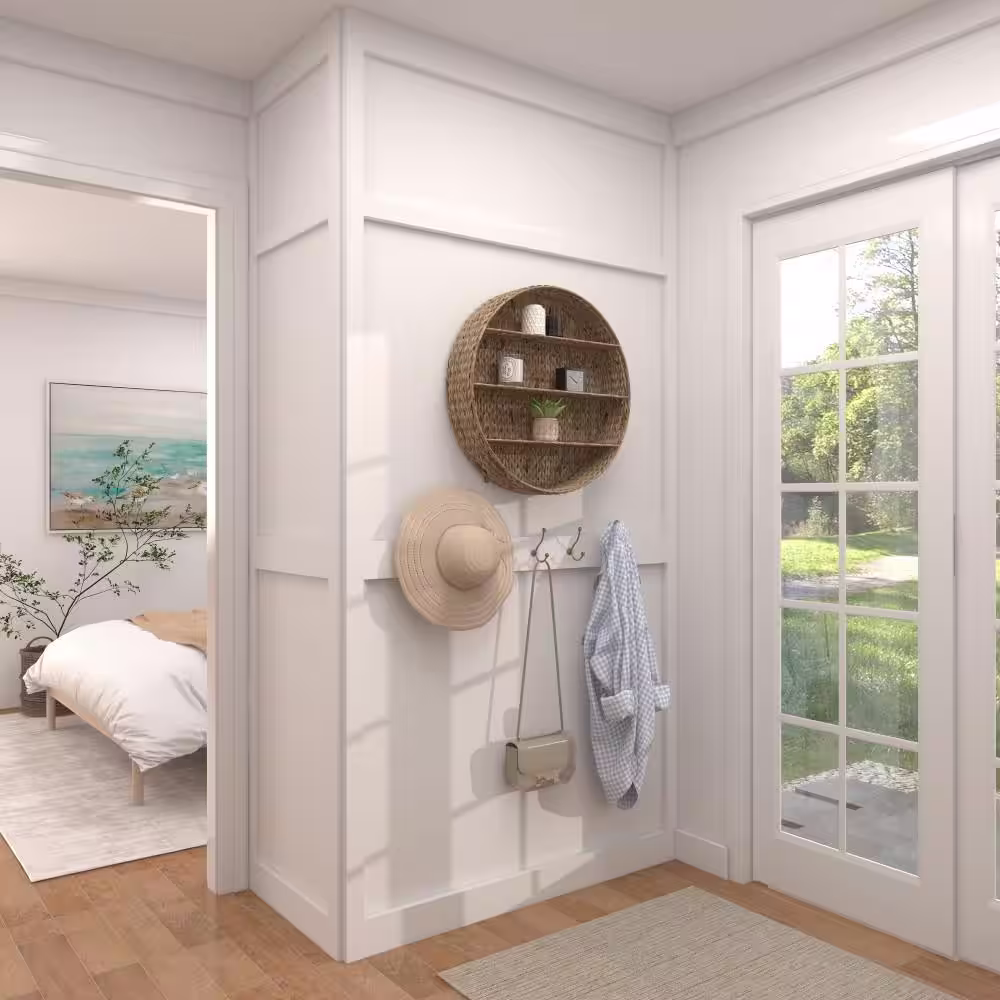 Litton Lane 14 in. x 32 in. White Wood Farmhouse Wall Shelf