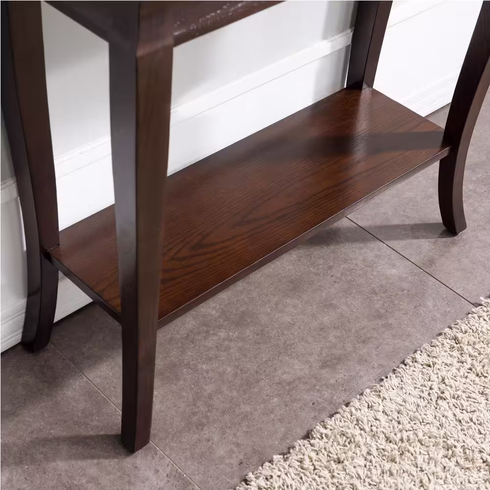 Leick Home Luna 32 in. Rich Chocolate Oak Standard Rectangle Wood Console Table with Shelves