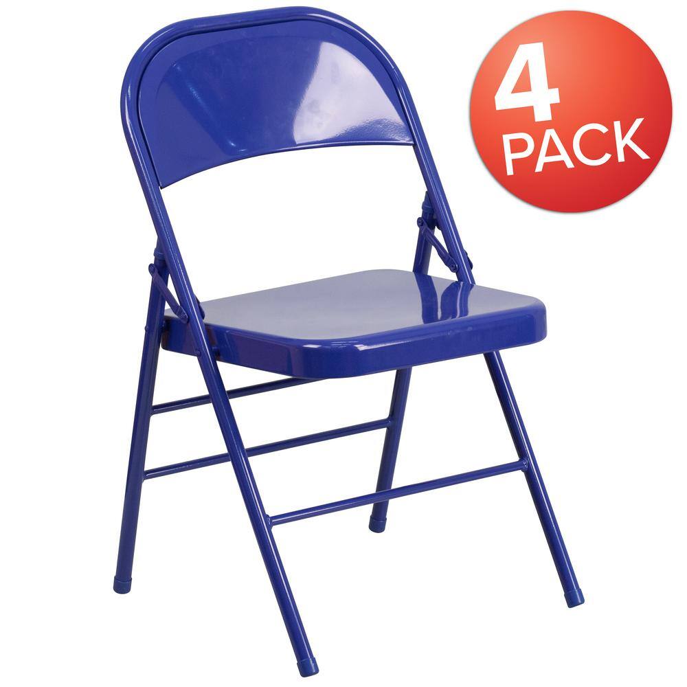 Flash Furniture Cobalt Blue Metal Folding Chair (4-Pack)