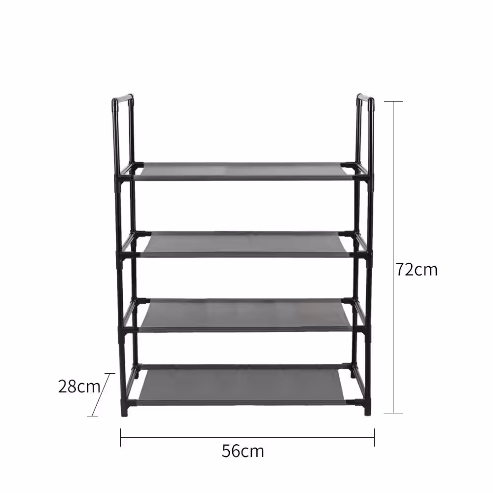 J&V TEXTILES 23 in. H x 29 in. W Space Saving 12-Pair Black Stainless Steel Shoe Rack