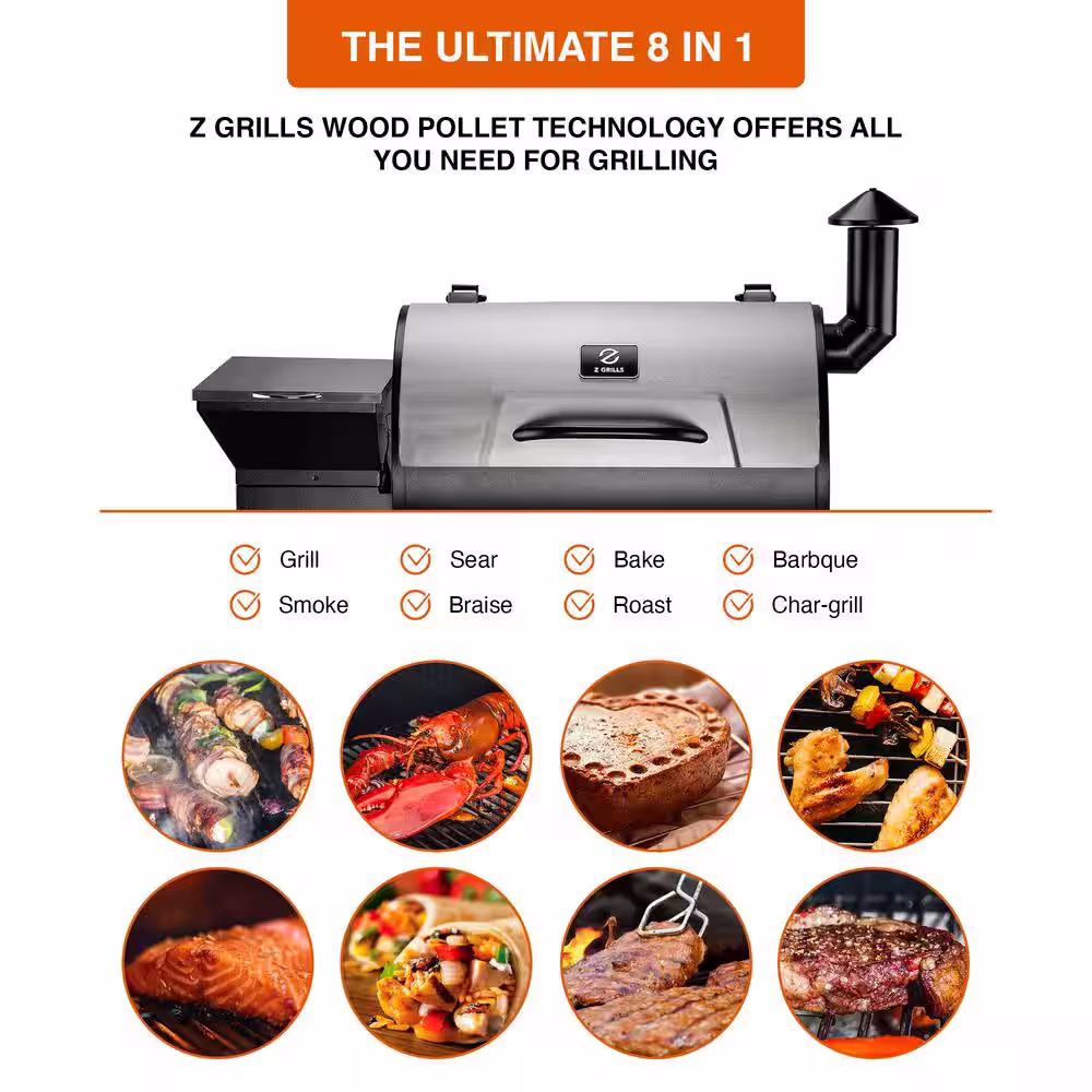 Z GRILLS 694 sq. in. Wood Pellet Grill and Smoker PID, Stainless Steel