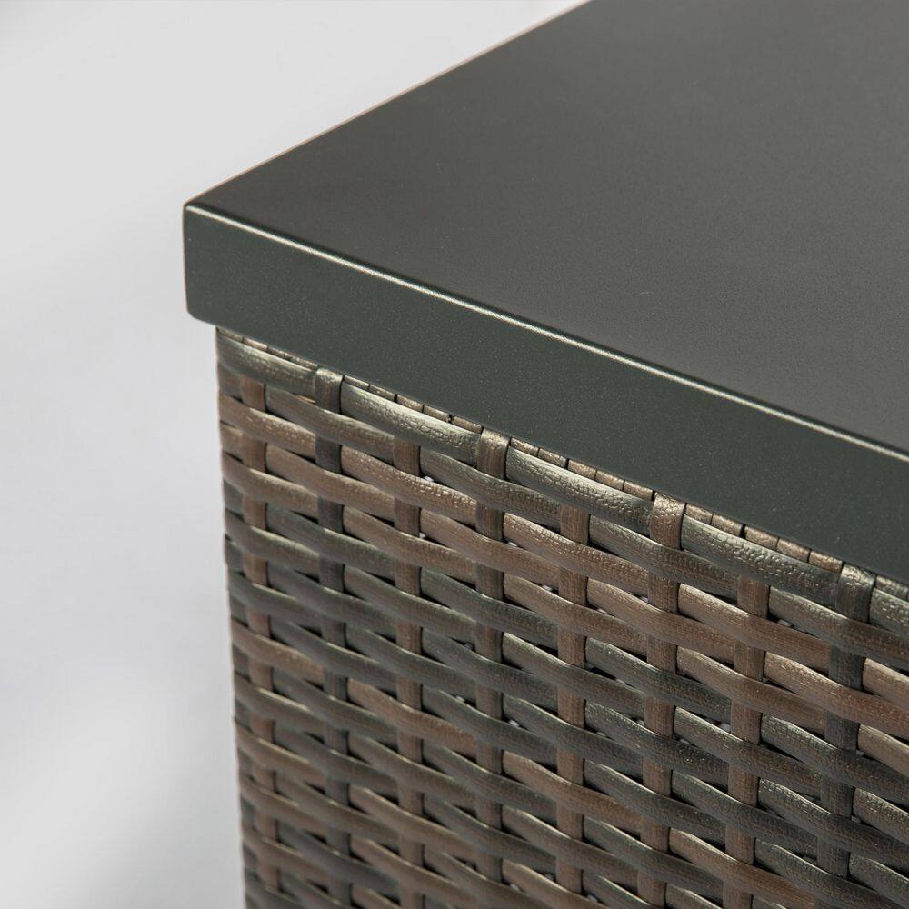 None Dark Brown Square Wicker Fire Pit Table Propane Fire Table with Glass Rocks