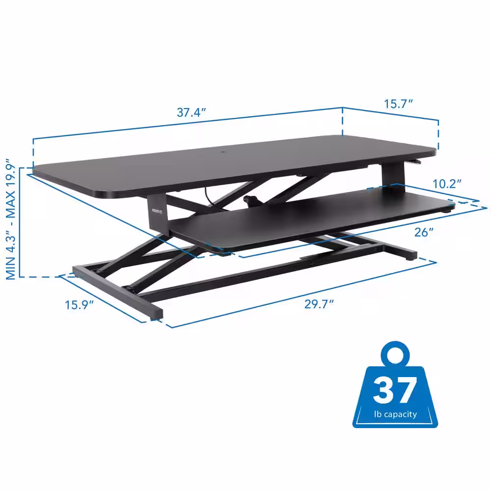 MOUNT-IT! 37 in. Rectangular Black Standing Desk Converter Height Adjustable Desk Riser