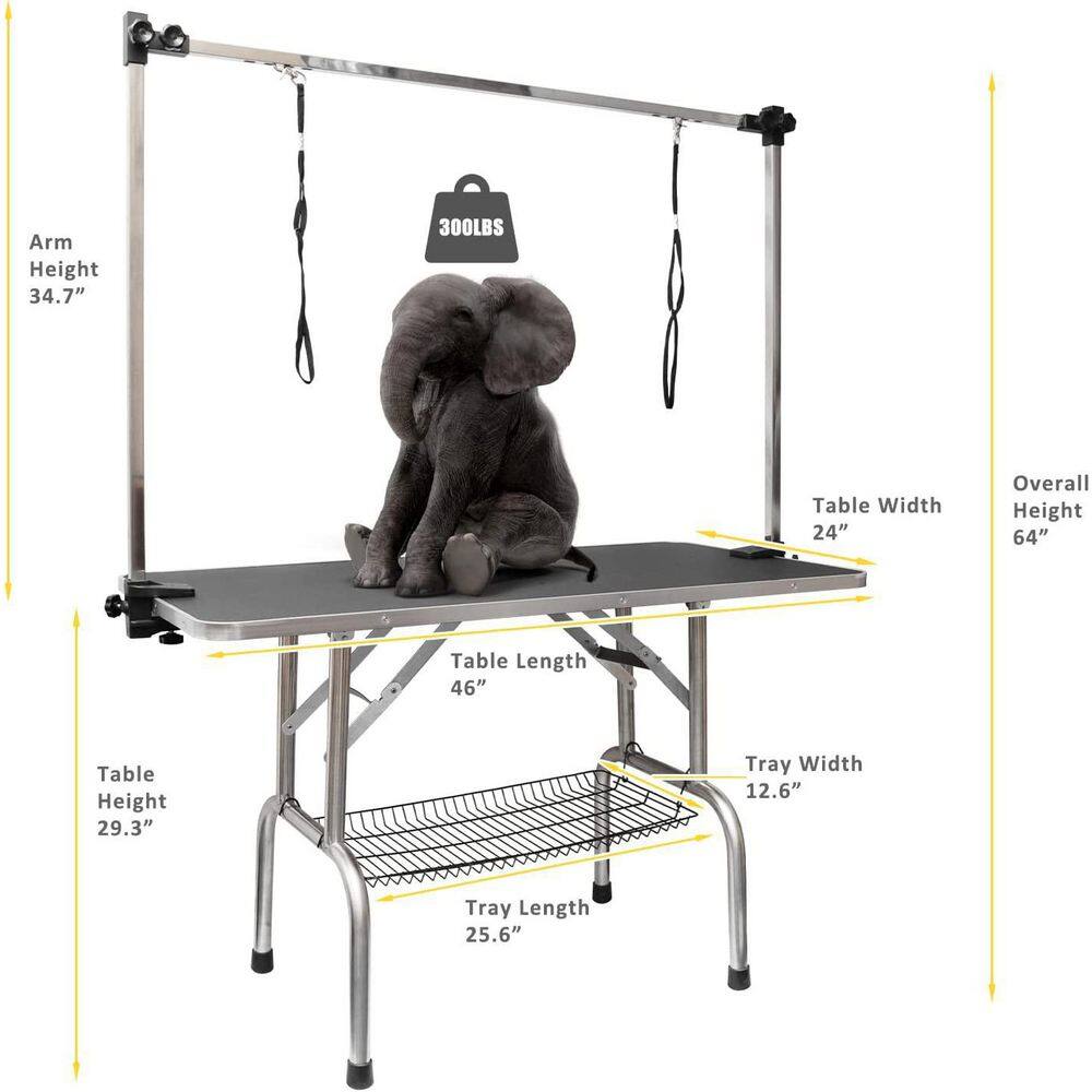 HOMLUX 46 in. Folding Pet Grooming Table Black Big Size Heavy-Duty Stainless Steel Dog Cat Grooming Table