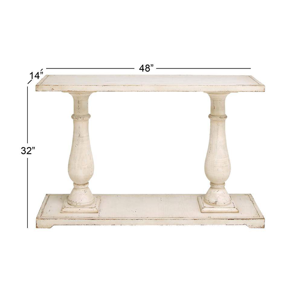 Litton Lane 48 in. White Extra Large Rectangle Wood Console Table with Distressed Accents