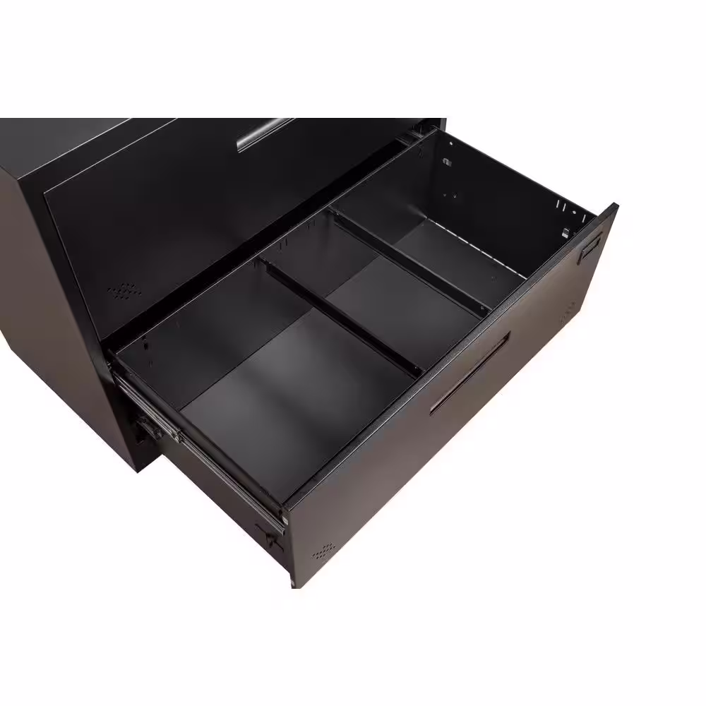 None 3-Drawer Black 40.16 in. H x 35.43 in. W x 17.72 in. D Metal Lateral File Cabinet Drawer Locked by Keys