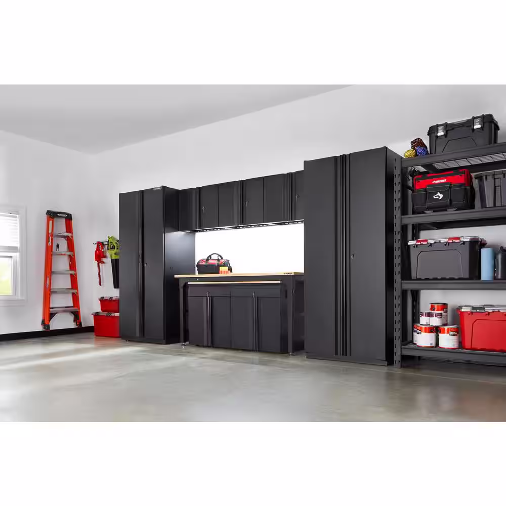Husky 8-Piece Heavy Duty Welded Steel Garage Storage System in Black (156 in. W x 81 in. H x 24 in. D)