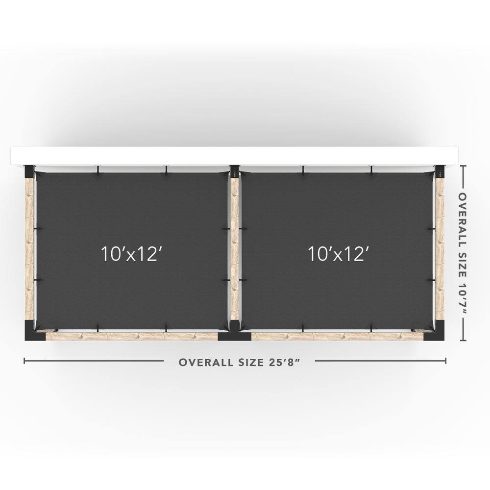 TOJA GRID 10 ft. L x 24 ft. W Double Wall Mount Pergola Kit with 2 Denim Shade Sails, 6x6 Wood