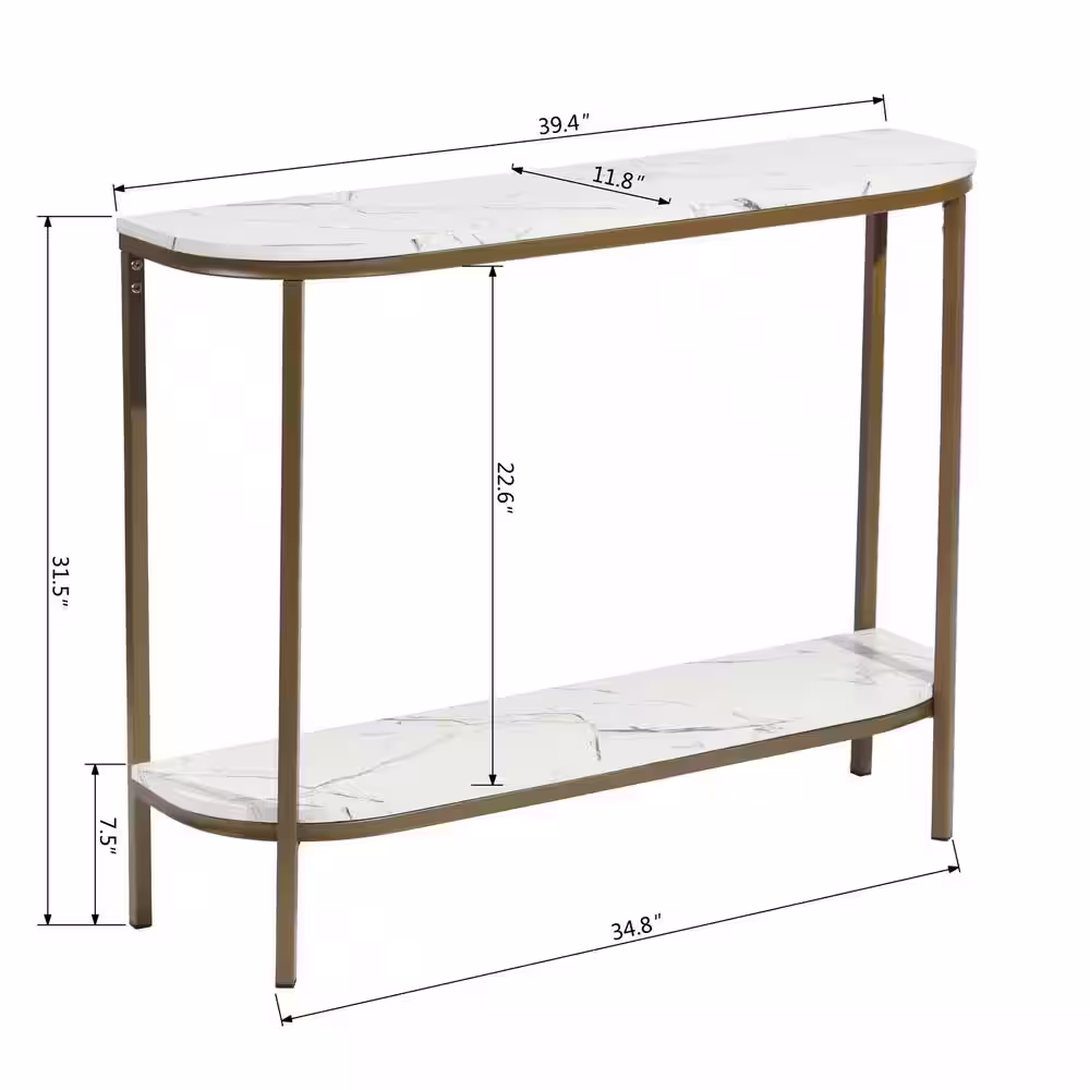 None Adria 39.4 in. Gold Half-Moon Wood Console Table