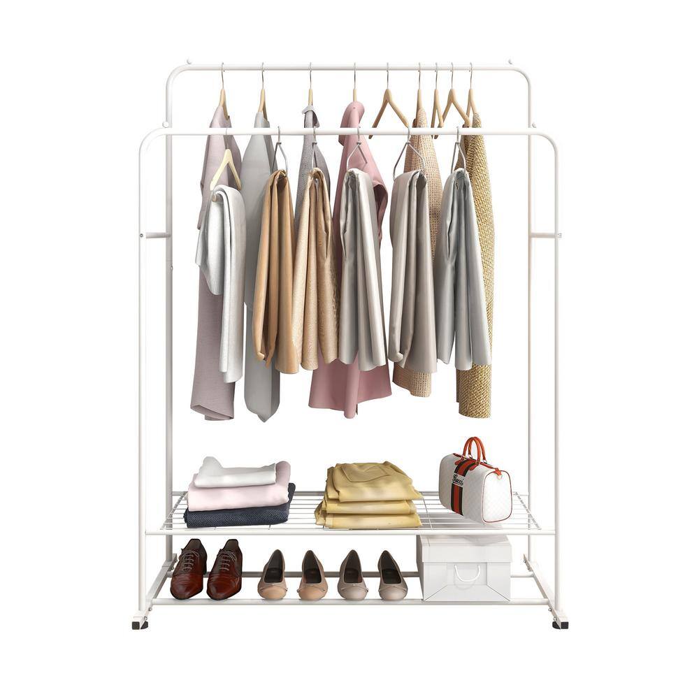 None White Metal Clothes Rack 43.30 in. W x 60.24 in. H