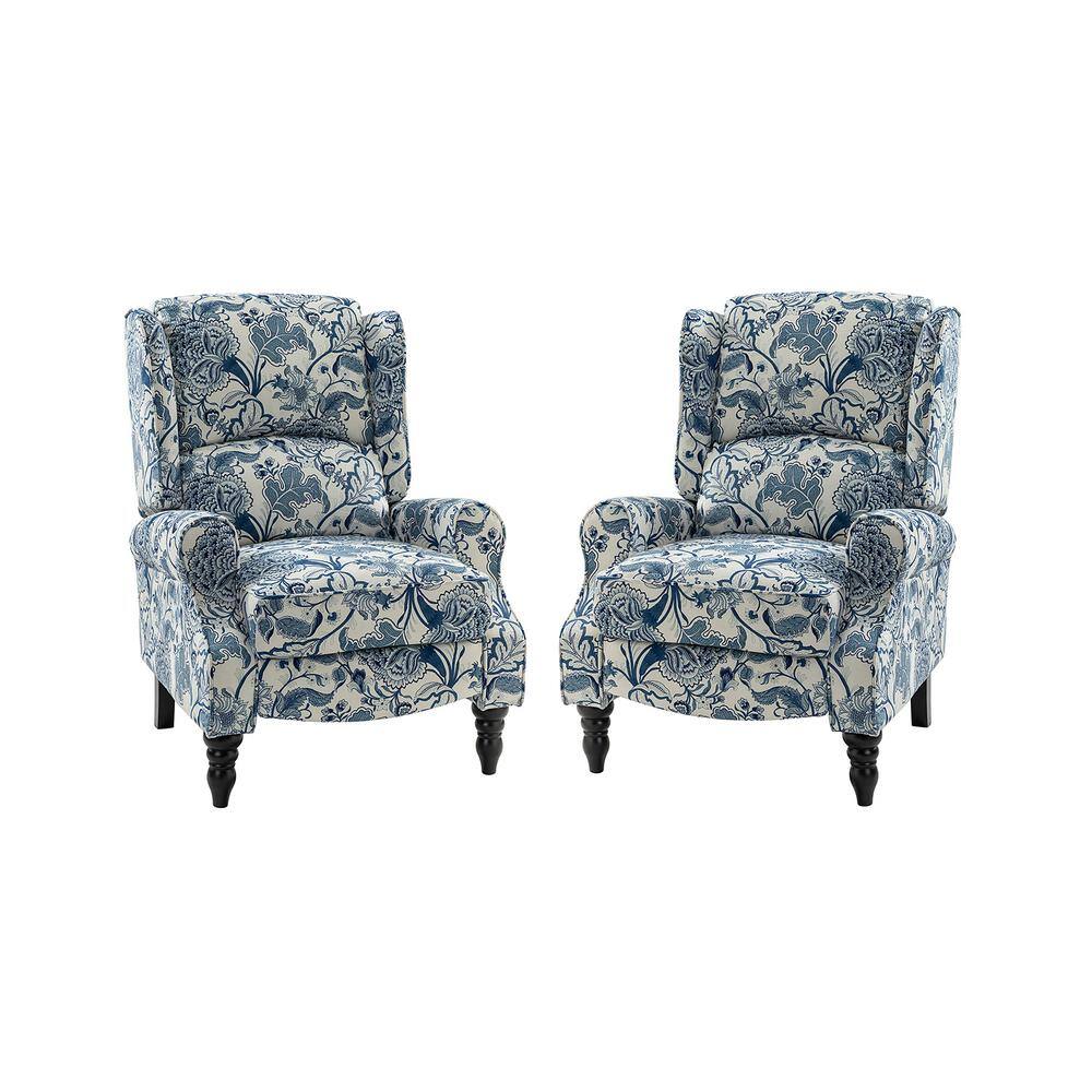 JAYDEN CREATION Bogazk Modern Jacobean Polyester Pattern Manual Recliner with Wingback and Rubber Wood Legs (Set of 2)