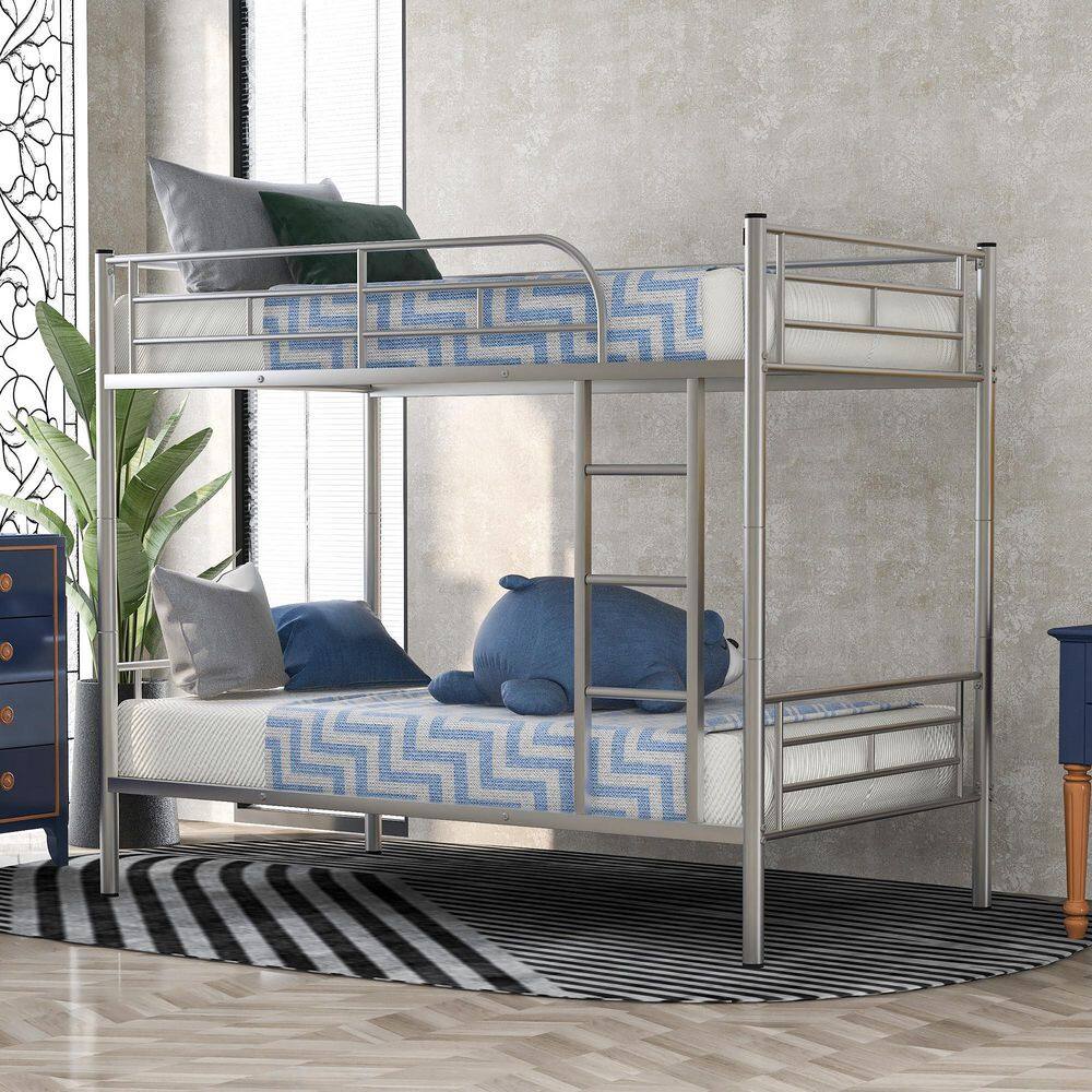 None Silver Simple and Durable Twin Over Twin Metal Bunk Bed (78.1 in. L x 41.4 in. W x 65.3 in. H)