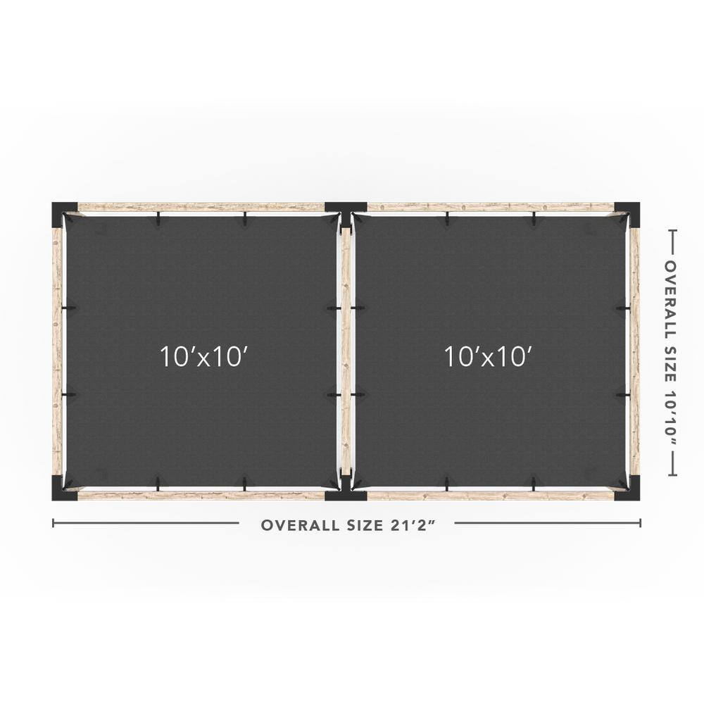 TOJA GRID 10 ft. L x 20 ft. W Double Pergola Kit with 2 Denim Shade Sails, for 4x4 Wood