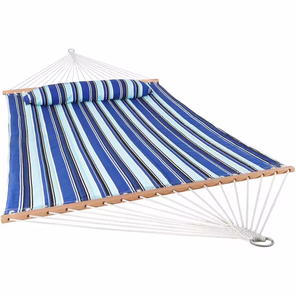 Sunnydaze Decor 10.8 ft. L Quilted 2 Person Hammock with Universal Blue Steel Stand - Catalina Beach