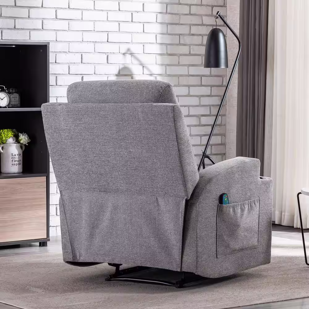 None Light Gray Recliner Chair with Massage and Heat, Fabric Living Room Reclining Single Sofa Seating with Cup Holders