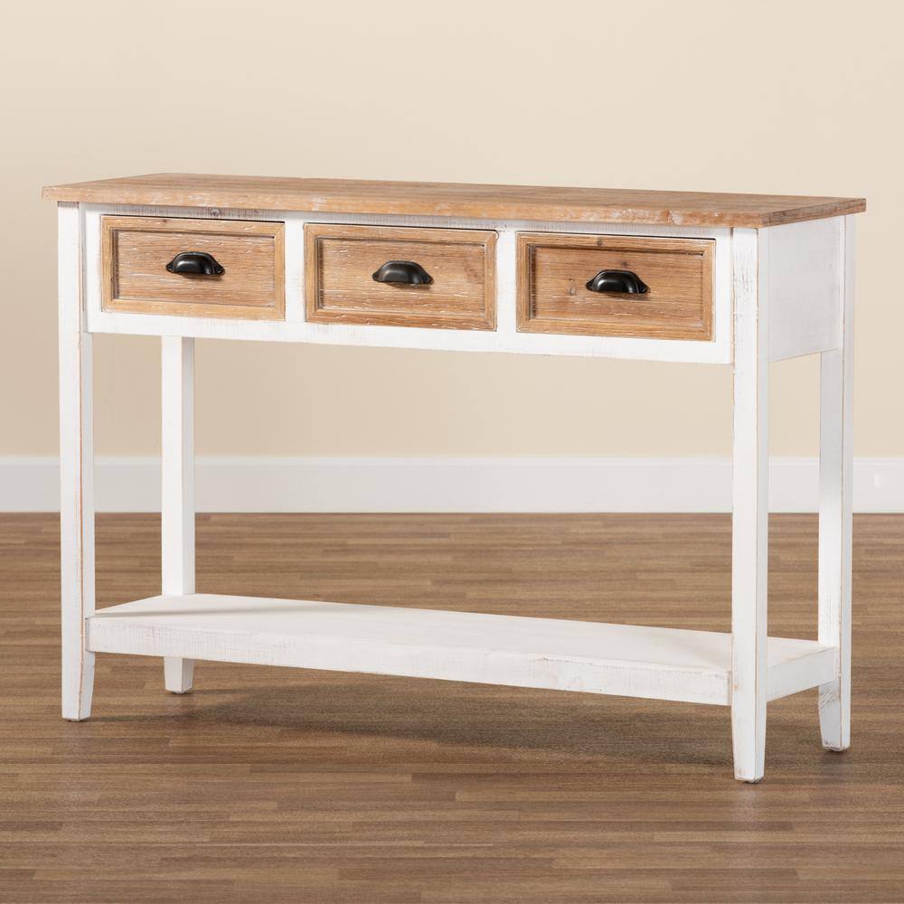 Baxton Studio Benedict 47.2 in. White and Oak Rectangle Wood Console Table