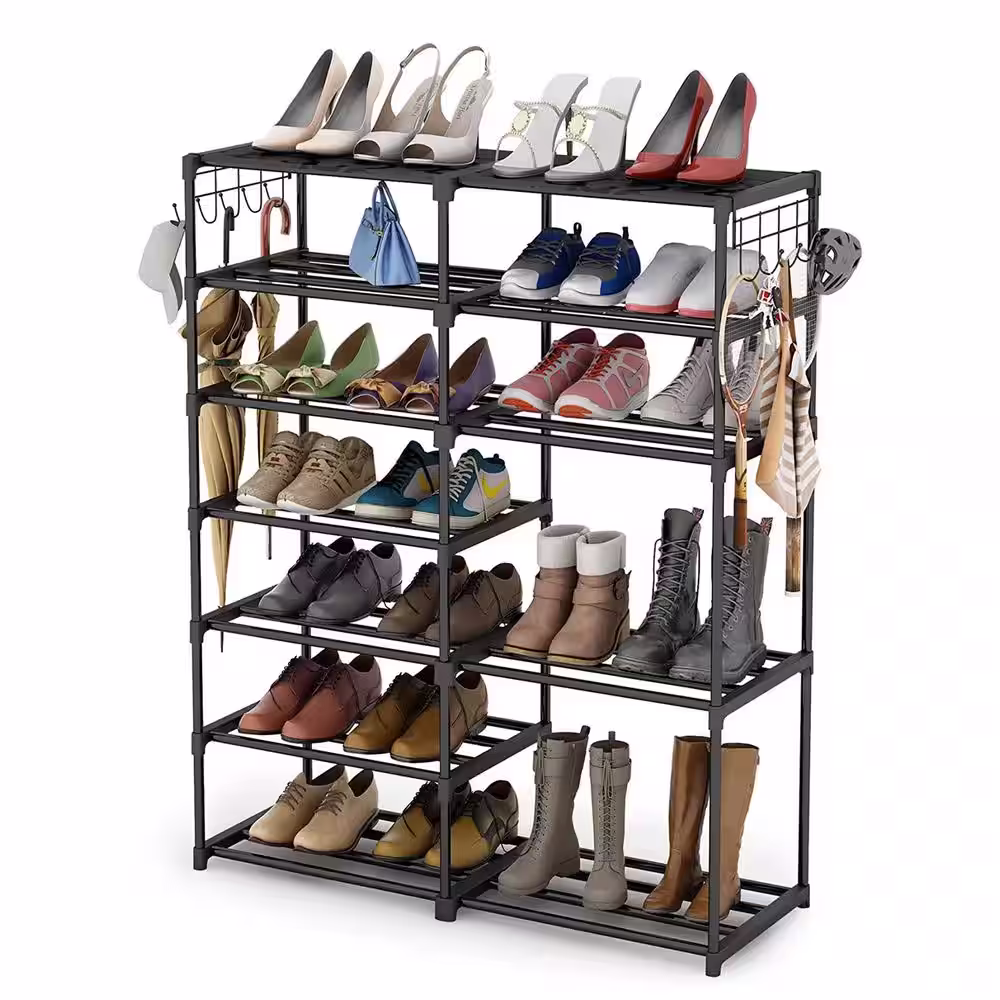 None 42 in. H 24-Pair Black Plastic Shoe Rack