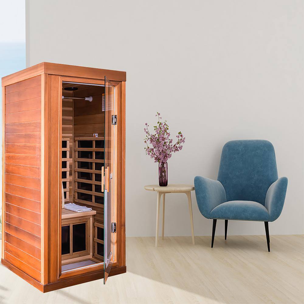Whatseaso One-Person red cedar far infrared Sauna room 50HZ/120V with Bluetooth audio system