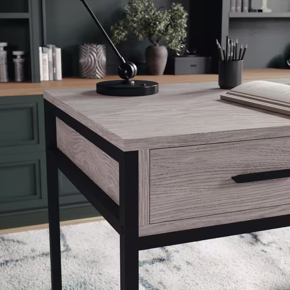 None 47 in. Rectangle Gray/Oil Rubbed Bronze Engineered Wood 3-Drawers Computer Desk