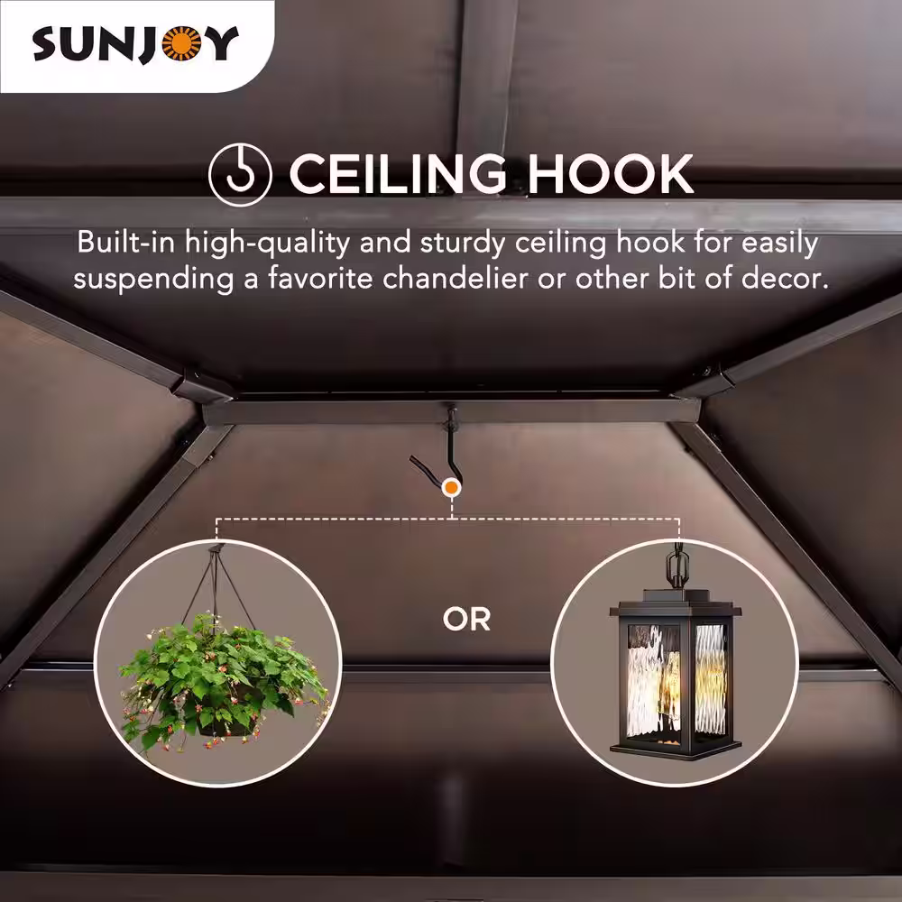 Sunjoy Myla 13 ft. x 15 ft. Cedar Gazebo with Brown Steel 2-Tier Hip Roof Hardtop