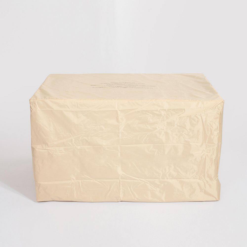 None 43.3 in. Outdoor Wicker Fire Pit Table with Lid, Blue Glass Beads and Glass Wind Guard