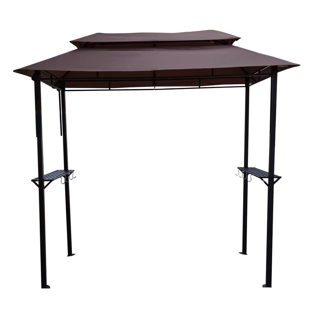 None 8 ft. x 4 ft. Metal Grill Gazebo with Soft Top Canopy and Steel Frame with Hook and Bar Counters, Fabric Light Brown