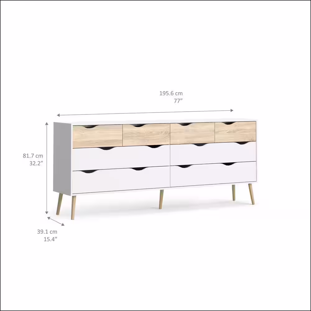 Tvilum Diana 8-Drawer White/Oak Structure Dresser