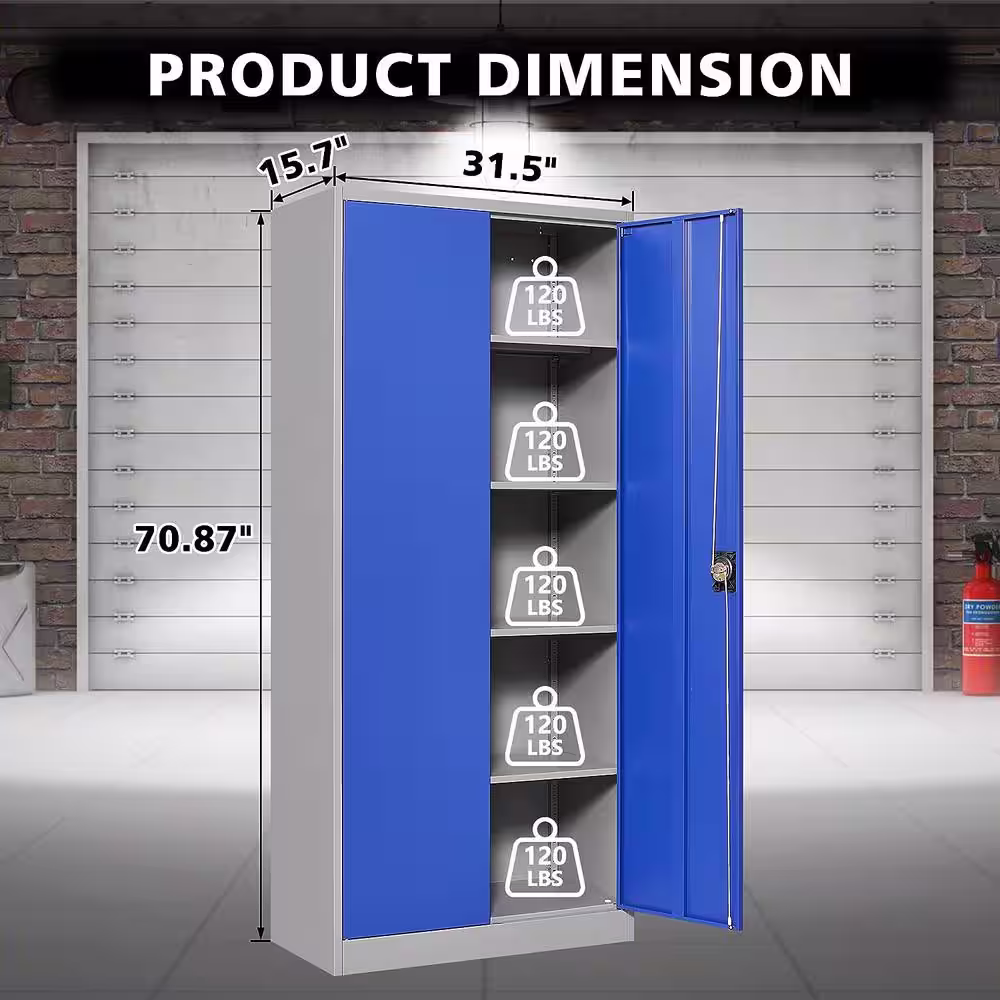 Mlezan 31.5 in. W x 70.87 in. H x 15.7 in. D 4 Shelves Metal Freestanding Garage Cabinet in Blue and Grey