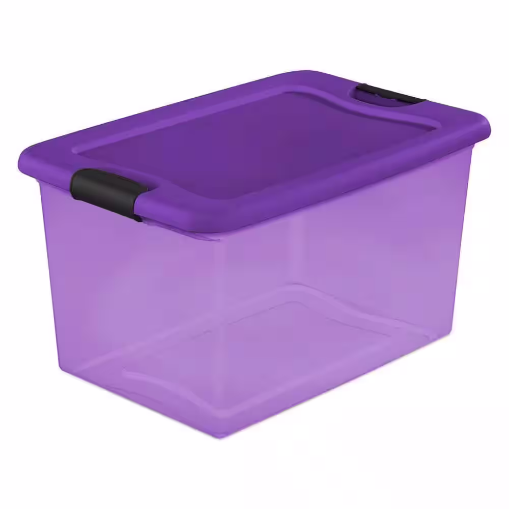 Sterilite 64 Quart Latching Plastic Storage Container Bin in Purple (18 Pack)