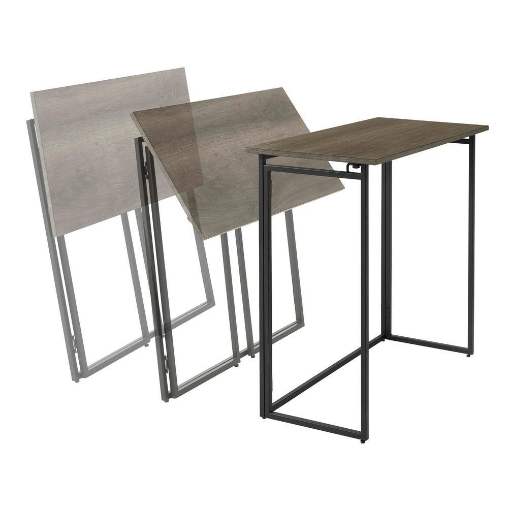 StyleWell 30 in. Rectangular Black Metal Folding Writing Desk with Grey Wood Top