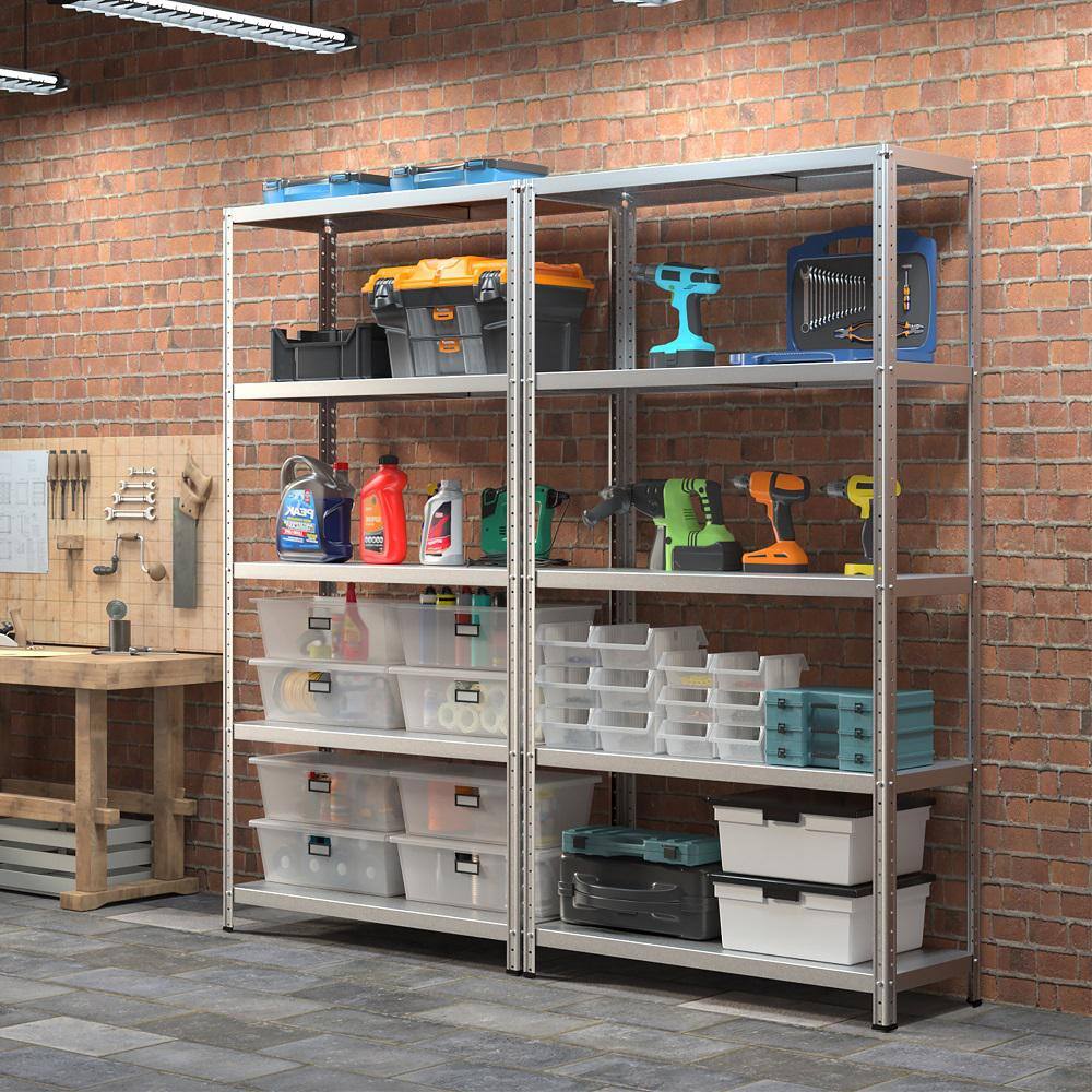 Costway 5-Tier 39 in. W x 74 in. H x 16 in. D Metal Silver Garage Storage Shelving Unit Adjustable Heavy-Duty Utility