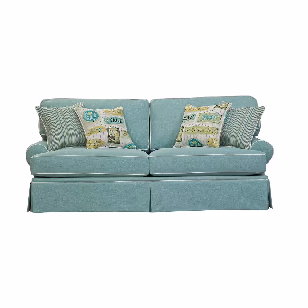 American Furniture Classics Coastal Aqua Collection 90 in Wide Aqua Blue Solid Fabric Queen Sofa Bed