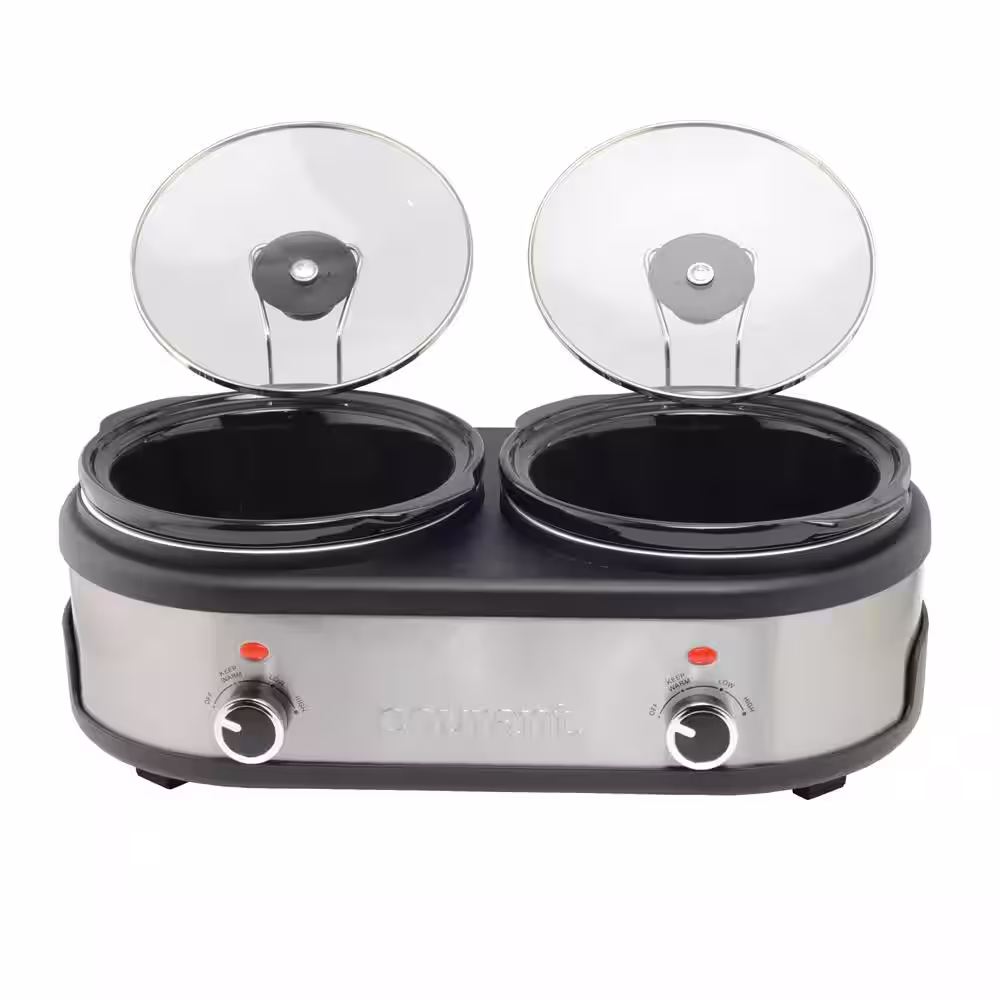 Courant 5 qt. (2.5 qt.) Each Double Slow Cooker - Stainless Steel