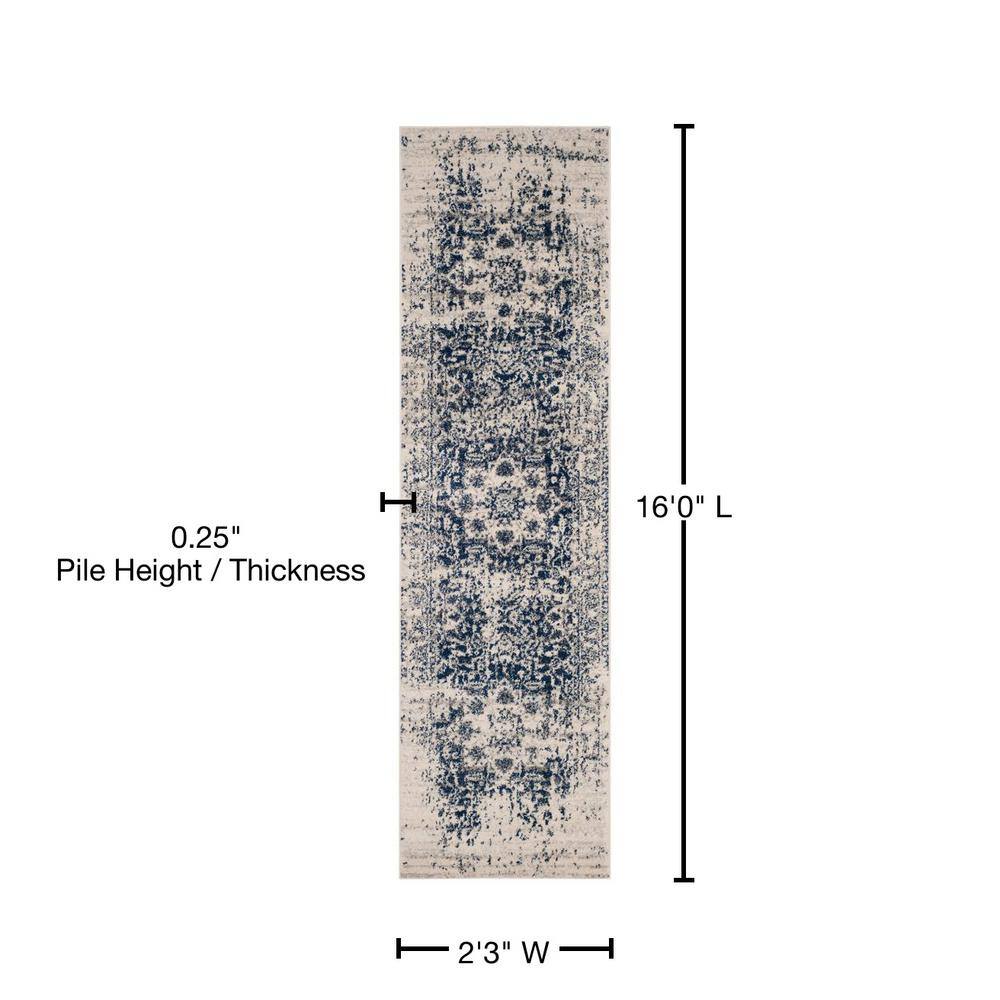 SAFAVIEH Madison Cream/Navy 2 ft. x 16 ft. Geometric Runner Rug