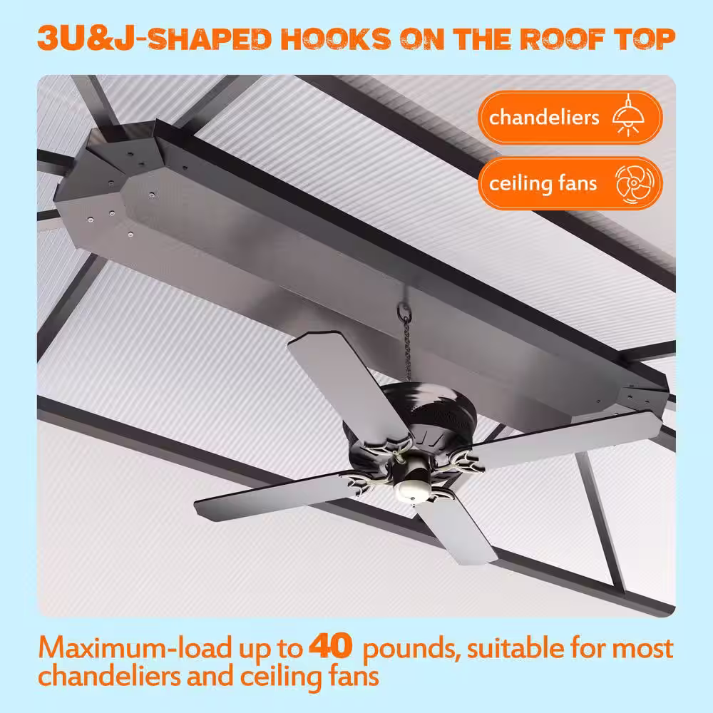 VEIKOUS 13 ft. x 10 ft. Polycarbonate Double Top Gazebo with Gray Curtains and Netting