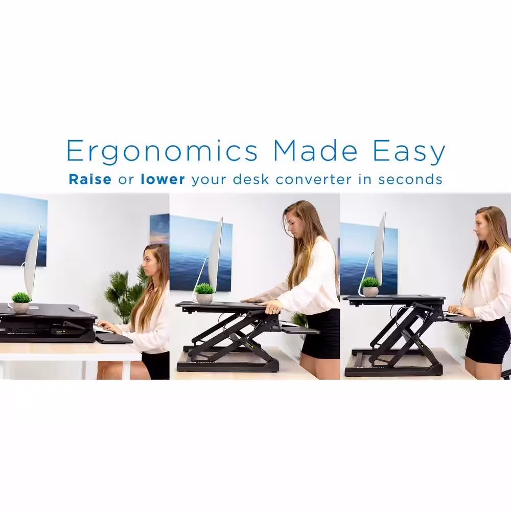 MOUNT-IT! 35.5 in. Black Standing Desk Converter Height Adjustable Large Surface Area