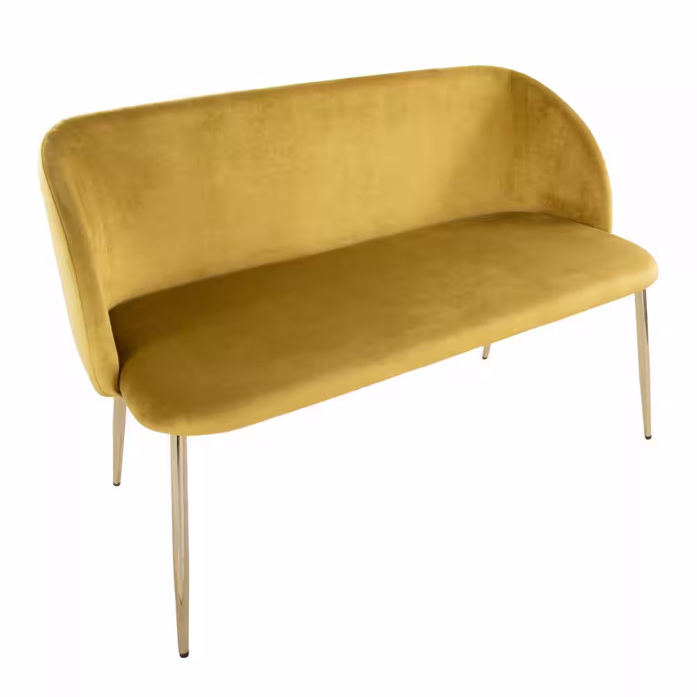 Lumisource Fran Yellow Velvet and Gold Metal Bench (29.75 in. x 46 in. x 21 in.)
