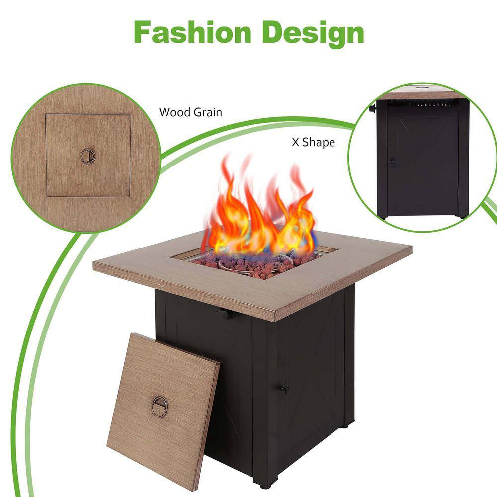 Sireck 28 in. Brown Square Metal Steel Fire Pit Table