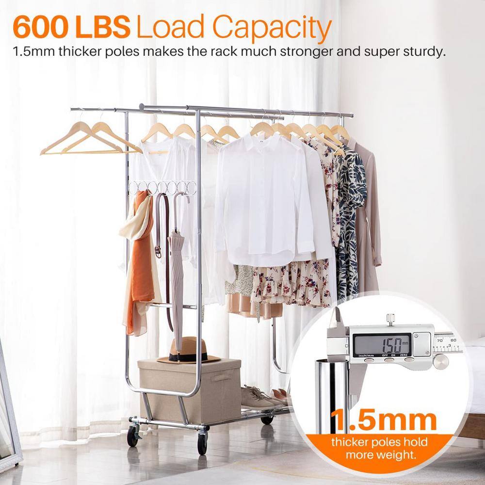 None Chrome Metal Adjustable Garment Clothes Rack 42 in. W x 68 in. H