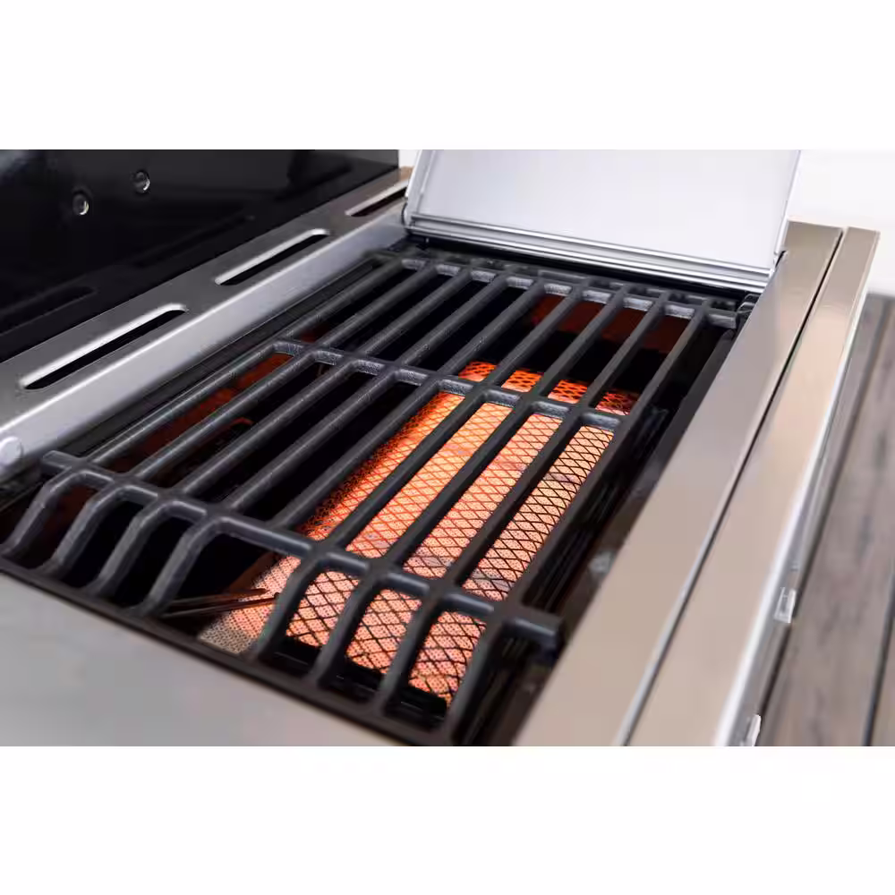 KitchenAid 3-Burner Propane Gas Grill with Searing Side Burner and Silver PDC Side Shelves in Black