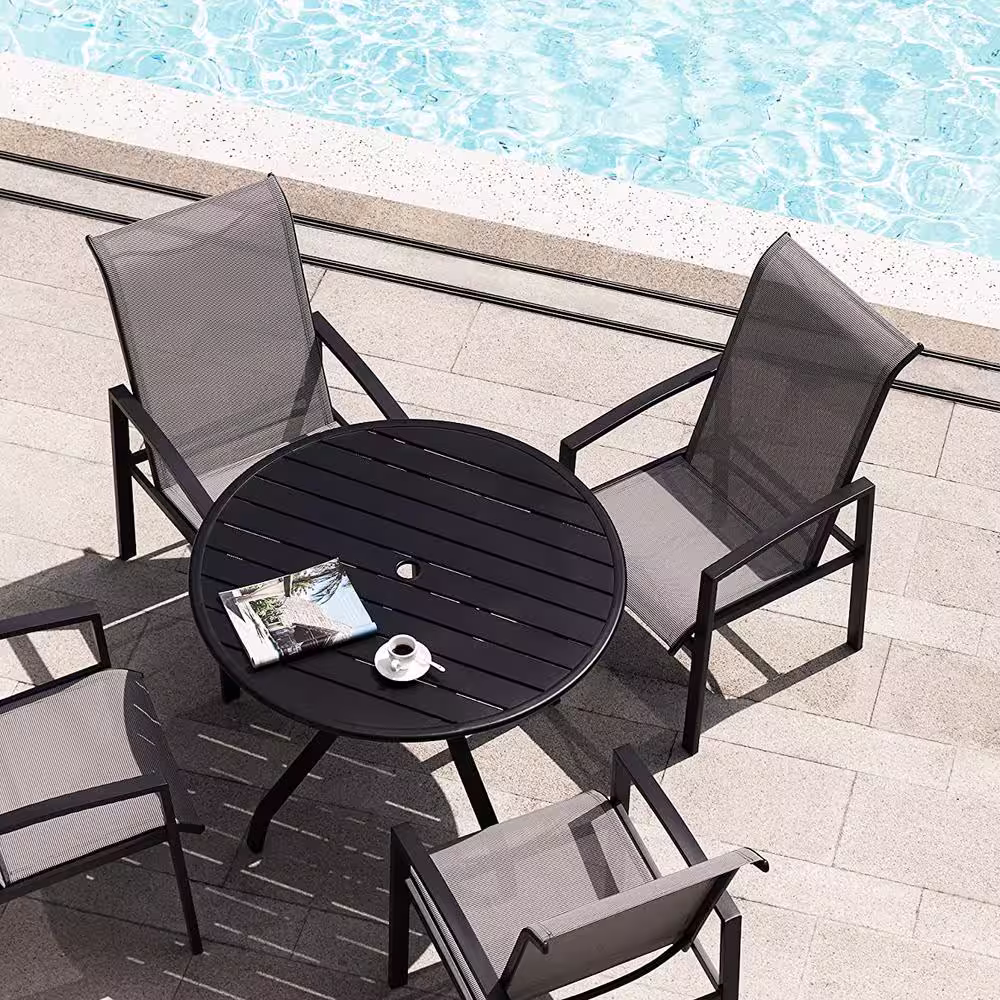 Cisvio 5-Pieces Outdoor Dining Set Patio Furniture 38 in. Round Patio Table with 1 ft. 5 in. Umbrella Hole