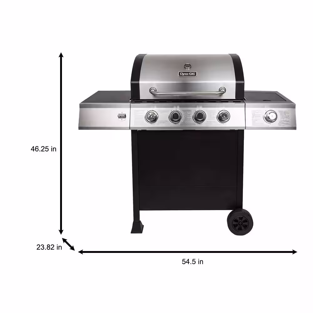 Dyna-Glo 4 Burner Open Cart Propane Gas Grill in Stainless Steel with Premium 4 Burner Gas Grill Cover