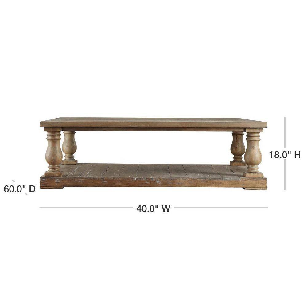 HomeSullivan Malvern 60 in. Light Distressed Natural Large Rectangle Wood Coffee Table