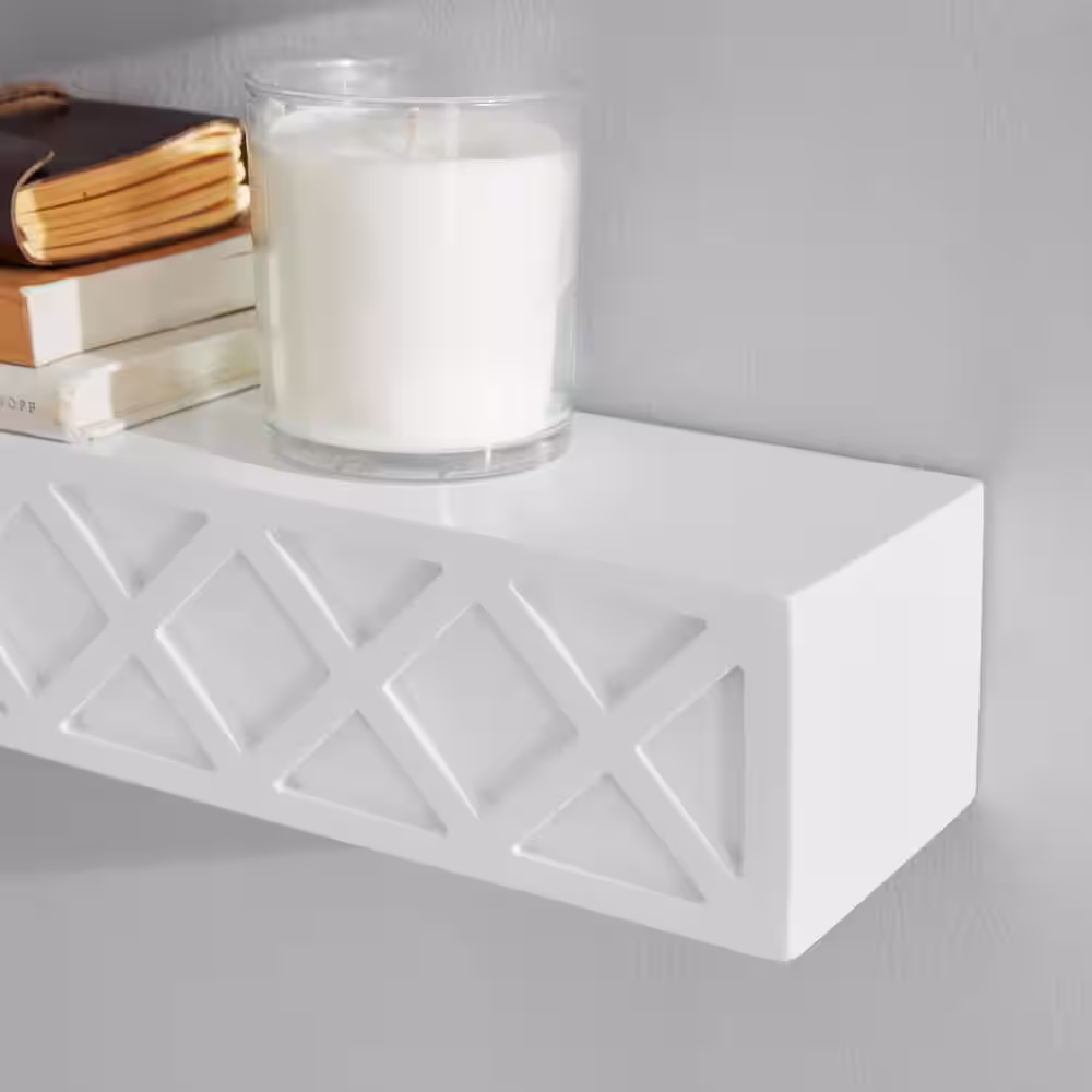 StyleWell 3.5 in. H x 31.7 in. W x 4.5 in. D White Wood Floating Wall Shelf (Set of 2)