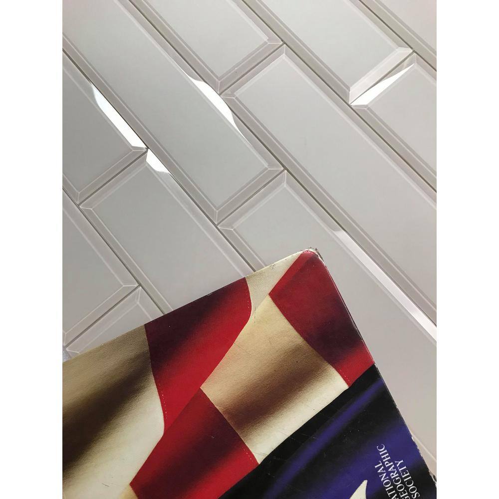 ABOLOS Frosted Elegance Matte Cream Beveled Subway 3 in. x 12 in. Glass Decorative Wall Tile (14 sq. ft./Case)