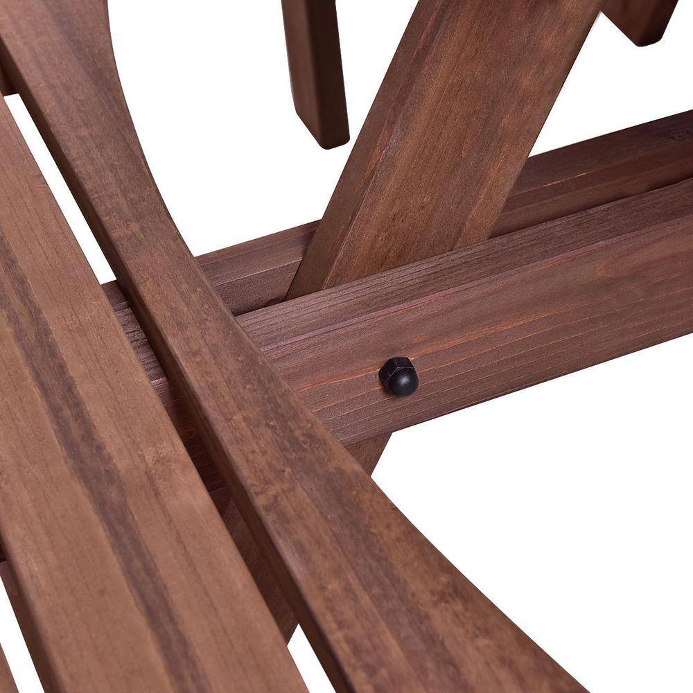 None 2 in. 8-Seat Wooden Outdoor Picnic Table Set with Umbrella Hole