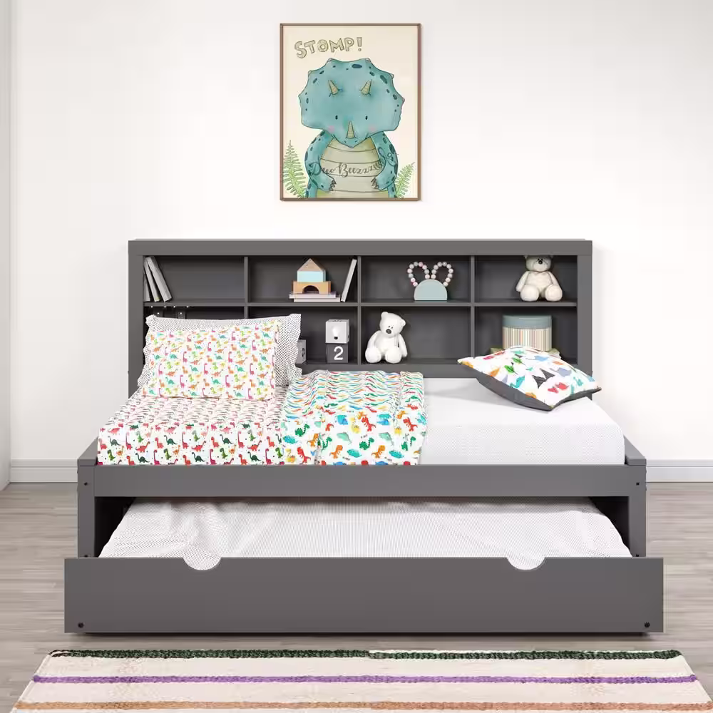 Donco Kids Grey Twin Daybed with Bookcase and Drawers