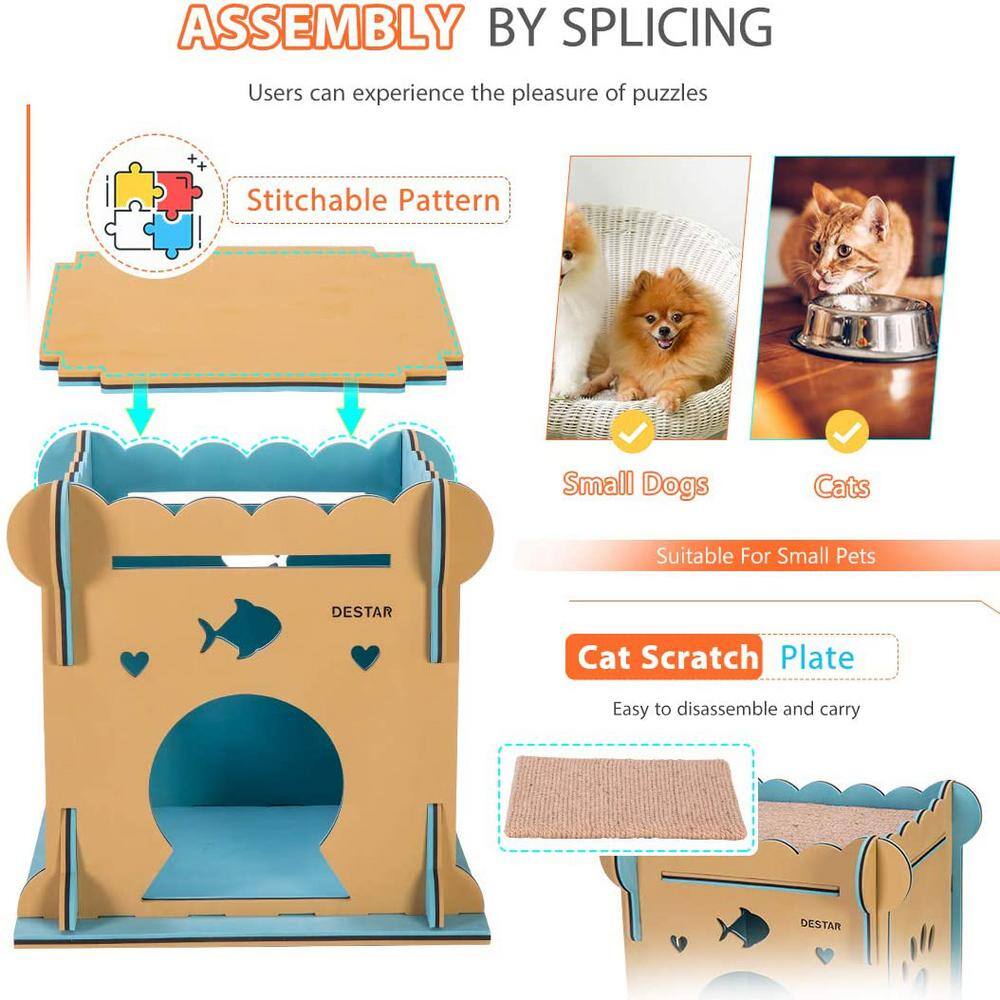 VIVOHOME 18.9 in. Waterproof Easy Set-Up DIY Cat House with Kitty Scratching Board
